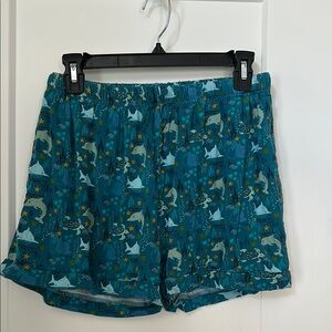 Blue Ocean Themed Pajama Shorts with Elastic Waistband